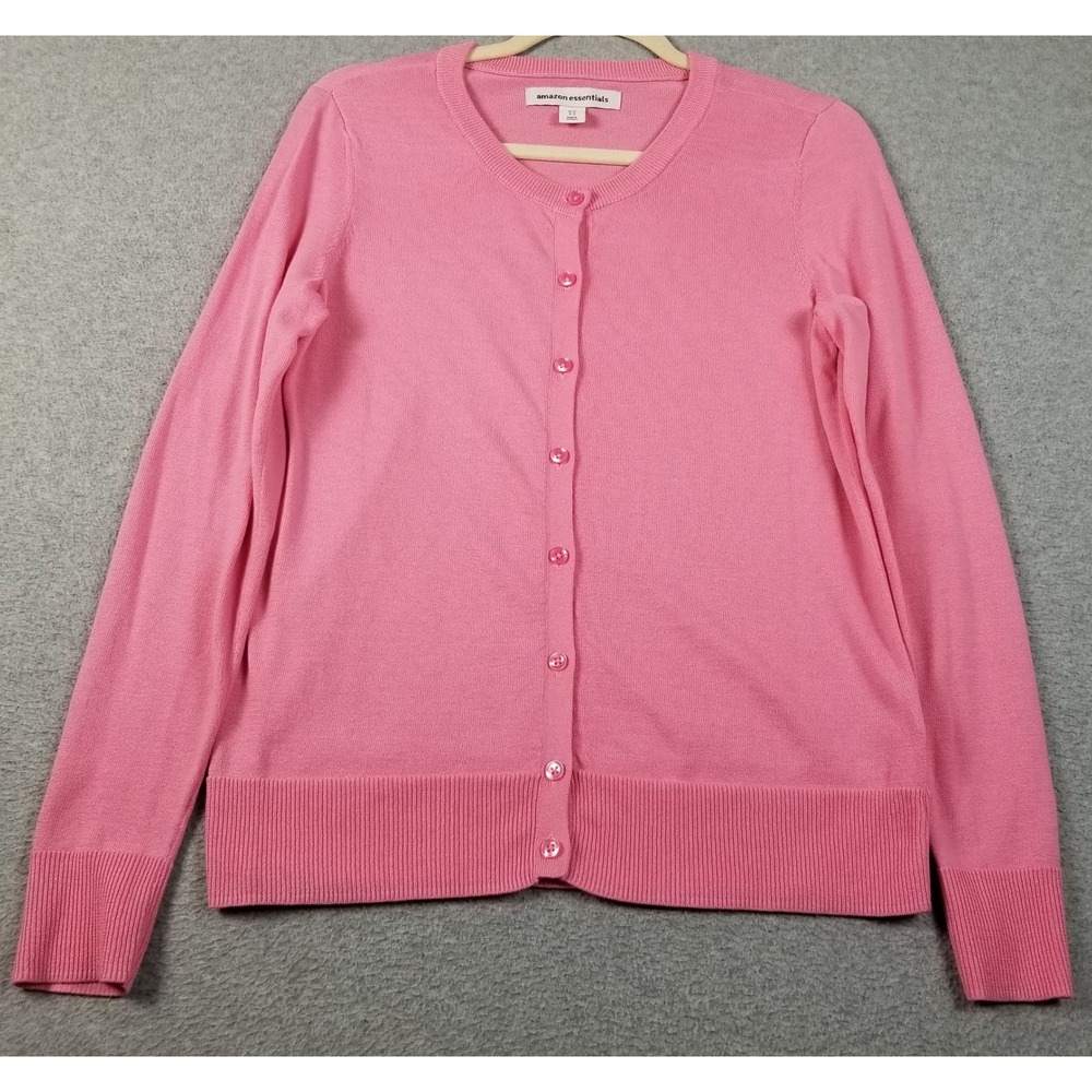 Amazon Essentials Cardigan Sweater Womens Medium M Pink Button Up Crew Neck Knit